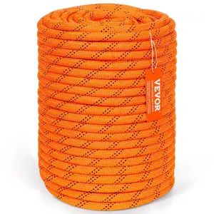 VEVOR Dual-Weave Polyester Cord, 1/2 inch x 220 feet, 48-Strand, 8000 LBS Tensile Strength, Multi-Use Outdoor Rope for Camping, Swinging, Rappelling, and Rescue, Orange/Black