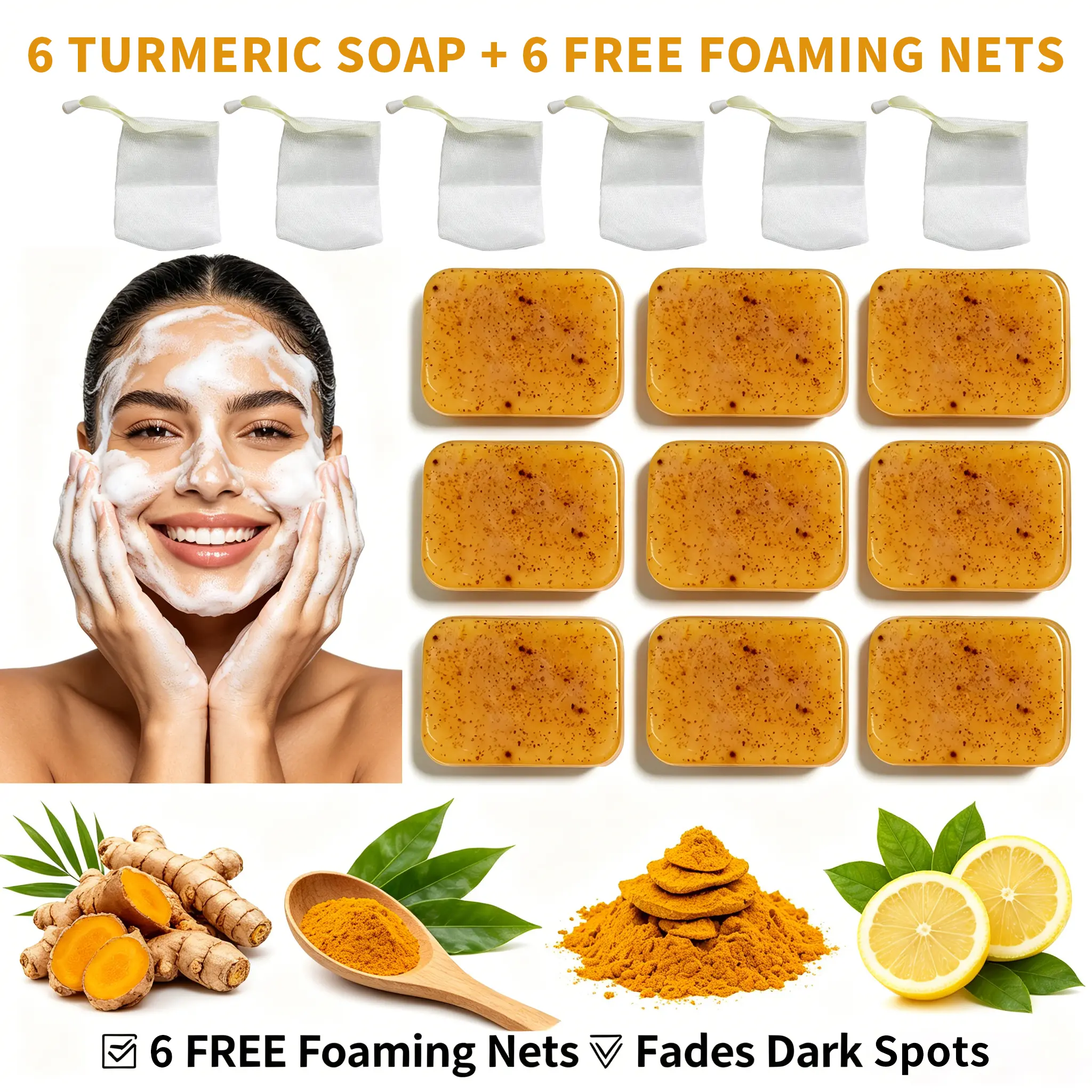 Turmeric Kojic Acid Soap Bar, Daily Face & Body Cleanser that Brightens Skin with Vitamin C, Glycerin & Essential Oils for a Youthful, Even Tone, Radiant, Foaming