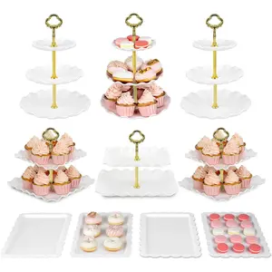 Pack of 10  Cake Stand Set, with 3 x Two-Tier and 3 x Three-Tier Cupcake Stands, 4 x Appetizer Trays, for Birthday  Bridal Shower Party ()
