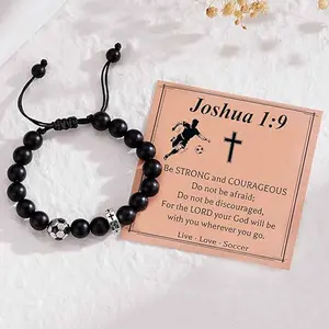 Baseball/Basketball/Football/Soccer Bracelet for Boys Cross Beaded Bracelet Gifts for Son Grandson Players Team Fan Friends,Lovers Son Grandson Brother Nephew Friend as Birthday/Valentines Day/Graduation/Back to School/Christmas Gifts