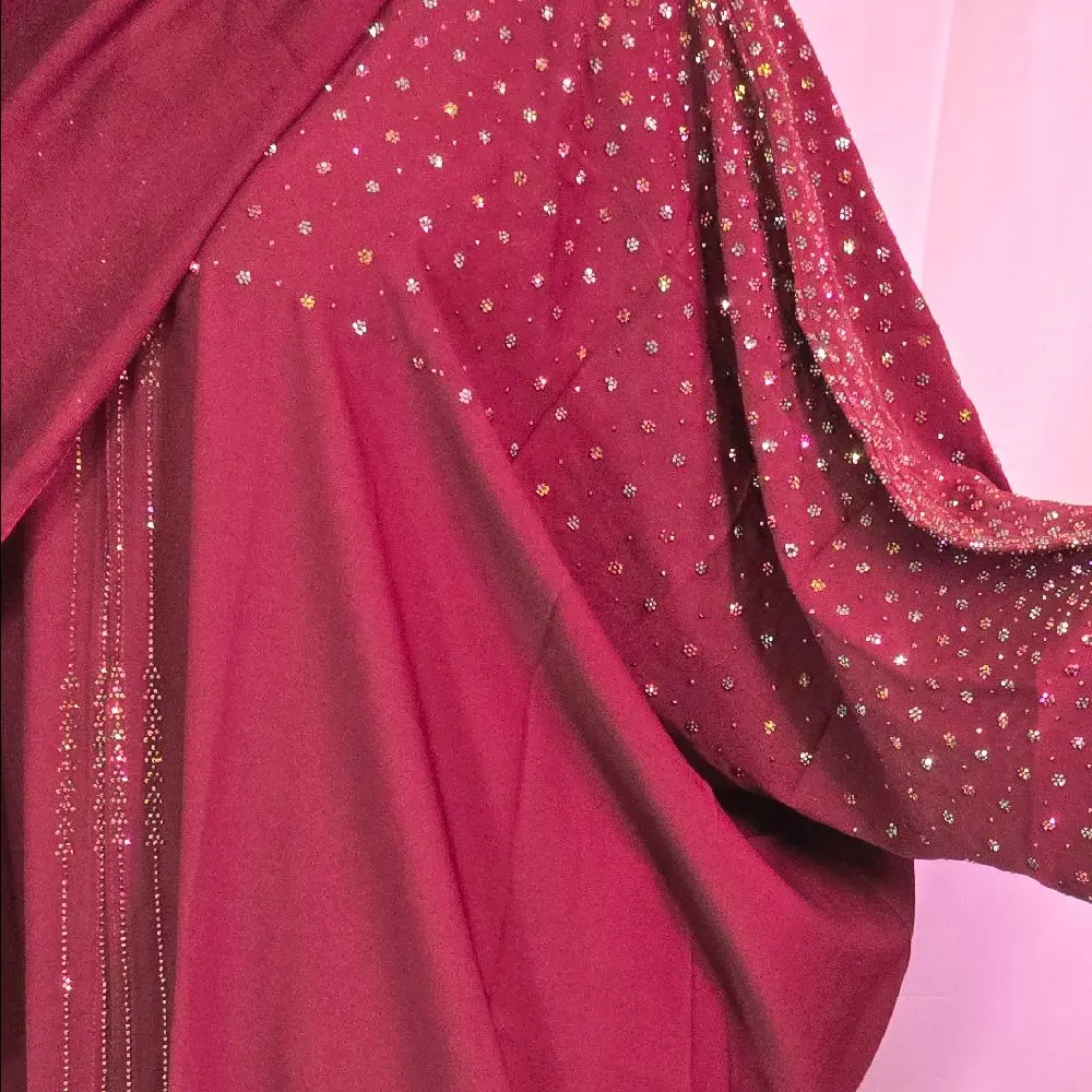 Aiza Abaya Rhinestone All Around - Elegant Red Abaya with Sparkling Rhinestone Embellishments for Special Occasions