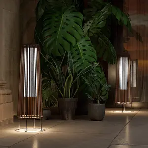 2-PCS Outdoor Solar Floor Lamp Resin Wicker Solar Light Outdoor Waterproof for Yard, Garden, Pathway, Deck outdoorlights