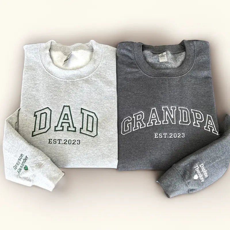 Father's Day or New Dad Gift | Custom Daddy Est. Year Embroidered Sweatshirt with Name on Sleeve