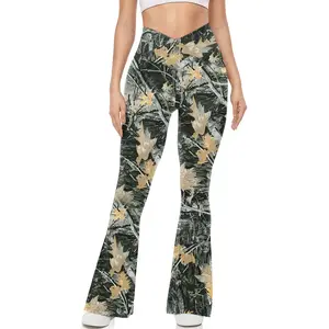 DARRYL COMMENT MOMENT | Women's Camo Slim-Fit Flared Leggings, Cross Waistband, High-Waisted Comfortable Casual Trousers Pants