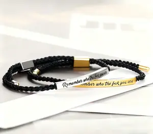 Inspire Bracelet Remember Who You Are Inspirational Woven Rope Jewelry Gift for Women Adjustable Size Stainless Steel Wristband