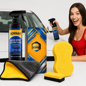 Sopami Ceramic Coating Spray | Hydrophobic Waterless Car Wax | Quick Shine Detail Polish for Cars Boats Trucks Motorcycles | 500ml 16.9oz | Glass Headlight Plastic Rubber Metal | High Gloss Easy Spray | Complete Car Care Kit with Microfiber & Sponge