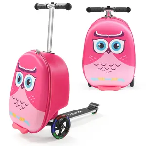 VEVOR Ride-on Luggage, 20 L Capacity, 20 Inches Kids Scooter Suitcase with Flash PU Wheels, Adjustable Handle & TPR Non-Slip Grip, Foldable & Lightweight Scooter Luggage for Kids Aged 5+, Pink