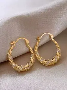 Elegant Twist Braided Ring Earrings for Women, High-Quality Fashion Jewelry, Copper Twists Earrings, Party Accessories, Daily Wear, Perfect Birthday Gift