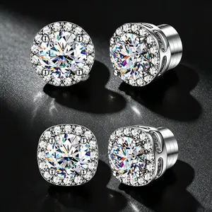1/2 Pairs Stainless Steel Magnetic Stud Earrings for Men Women Non-piercing CZ Hypoallergenic 6.5MM Perfect Gift Valentine's Day Gift