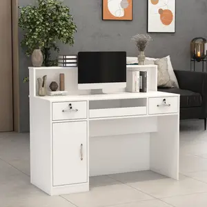 FUFU&GAGA Reception Desk with Counter, Retail Counter with Lighted Display Shelf & Lockable Drawers, for Salon Reception Room Checkout Office