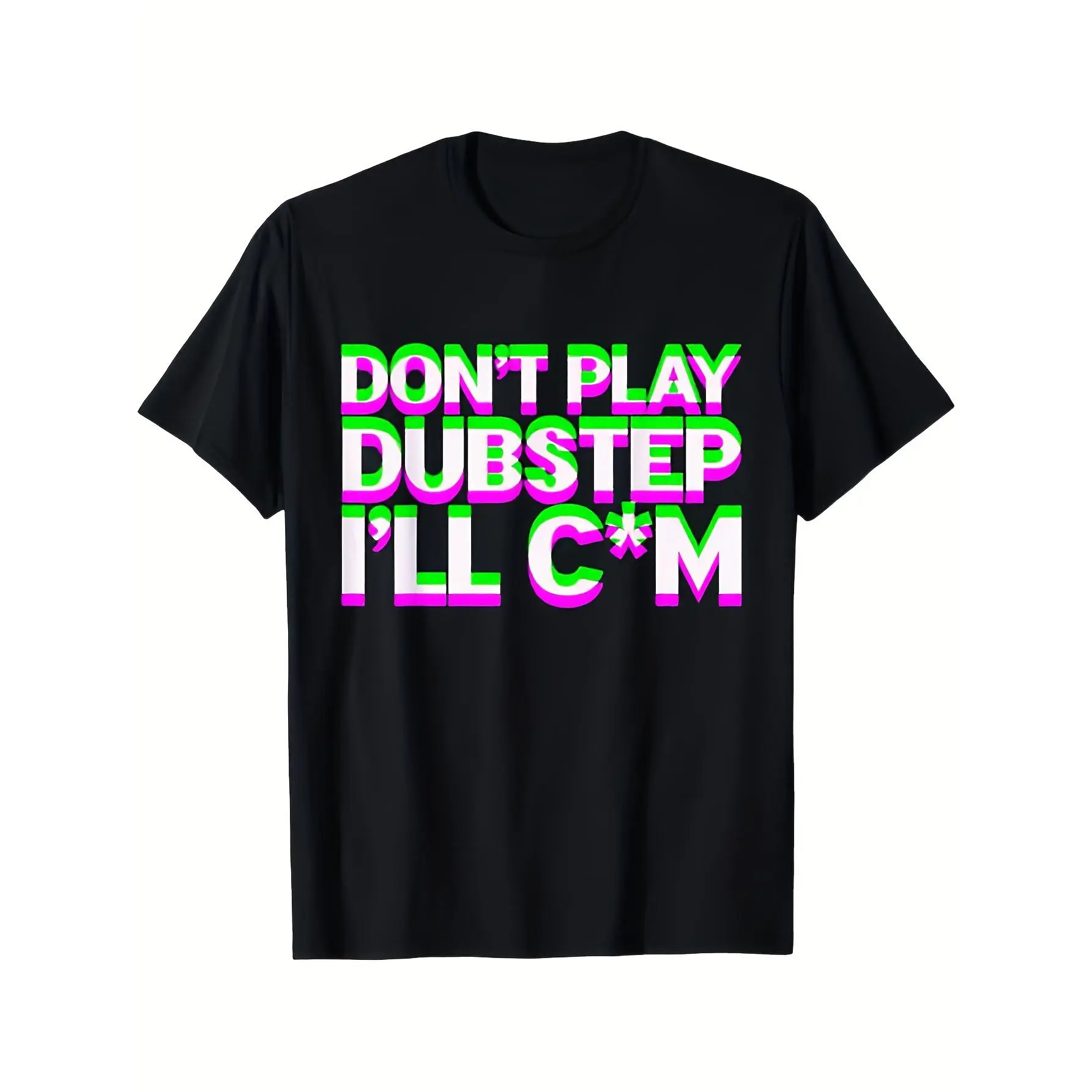 Menswear Vintage Graphic Print T-Shirt, Oversized 100% Cotton Round Neck Short Sleeve Tee with Humorous 'Don't Play Dubstep' Design for DJs