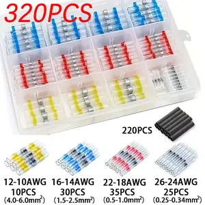 320pcs Solder Butt Wire Connectors, Insulated with Heat Shrinkable Design, Insulation, 5 Colors, Durable for Electrical Systems, Automotive Accessories