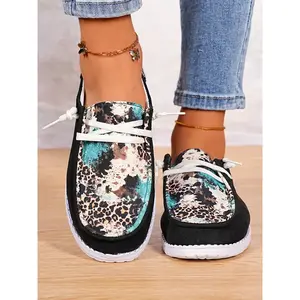 New Large Size Ethnic Design Canvas Unisex Shoes, Breathable One-Step Slip-On Casual Slip On Style Sneakers for Spring & Fall, Daily Wear