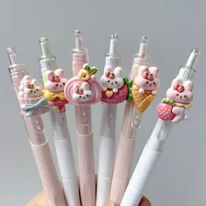 1/10/20/30 cute rabbit themed multifunctional stationery ballpoint pens, black ink, retractable design neutral pen, smooth and durable writing, plastic tube body 0.5mm fine tip, random style