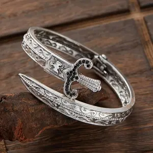 Punk Gothic Geometric Open Sword Bracelet, Hip Hop Jewelry for Men, Alloy with Synthetic Stone Inlay, Daily Sports Accessory, Valentine's Gift