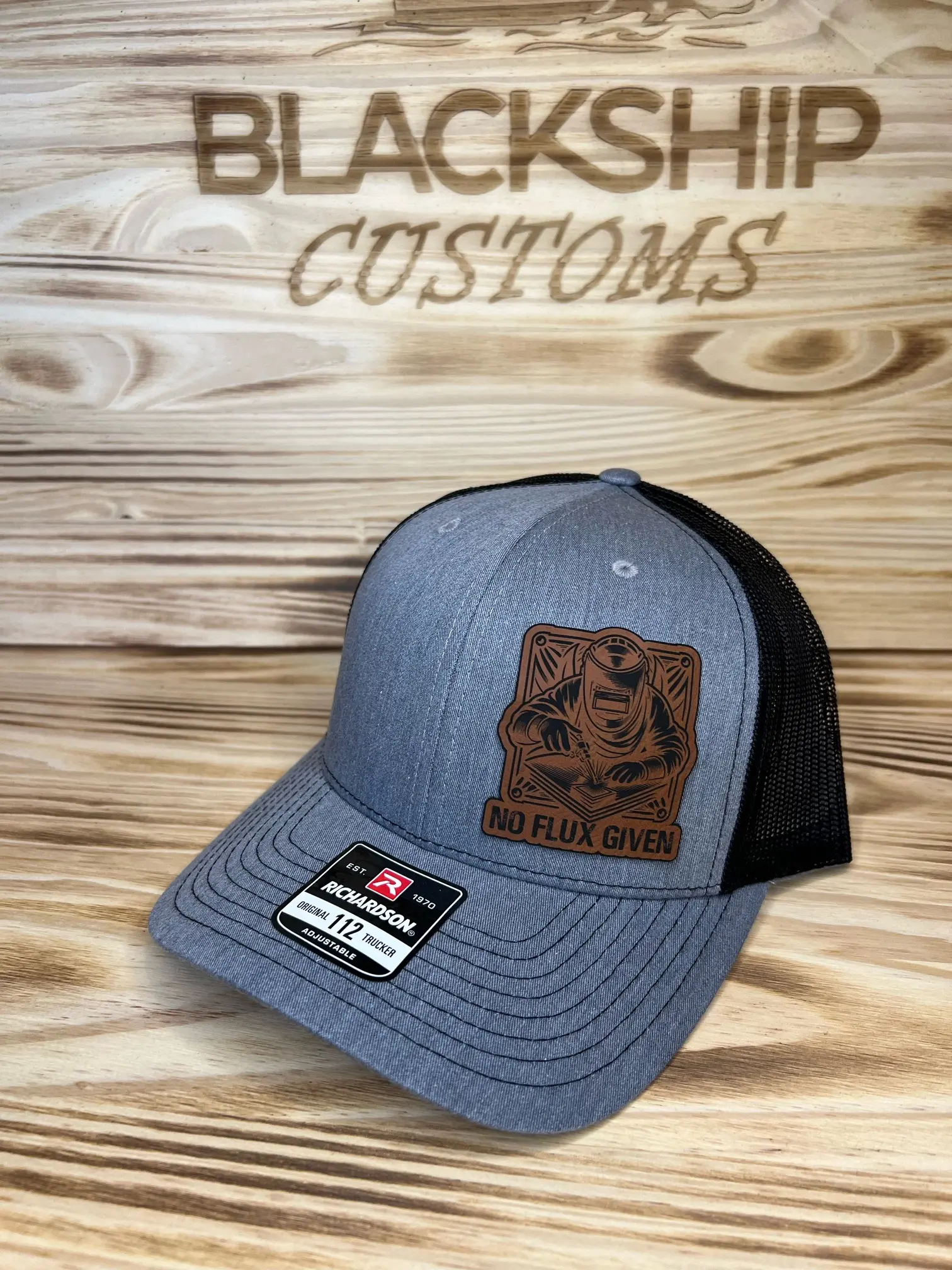 Blackship Customs No Flux Given Hat - Blue Denim with Embossed Logo, Adjustable Fit, and Mesh Back Design
