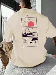 Men's Cartoon Graphic Print Round Neck Tee, Summer Outfits 2024, Summer Clothes Loose Casual Short Sleeve T-shirt for Summer, Casual Style Tee, Men Clothing for Daily Wear