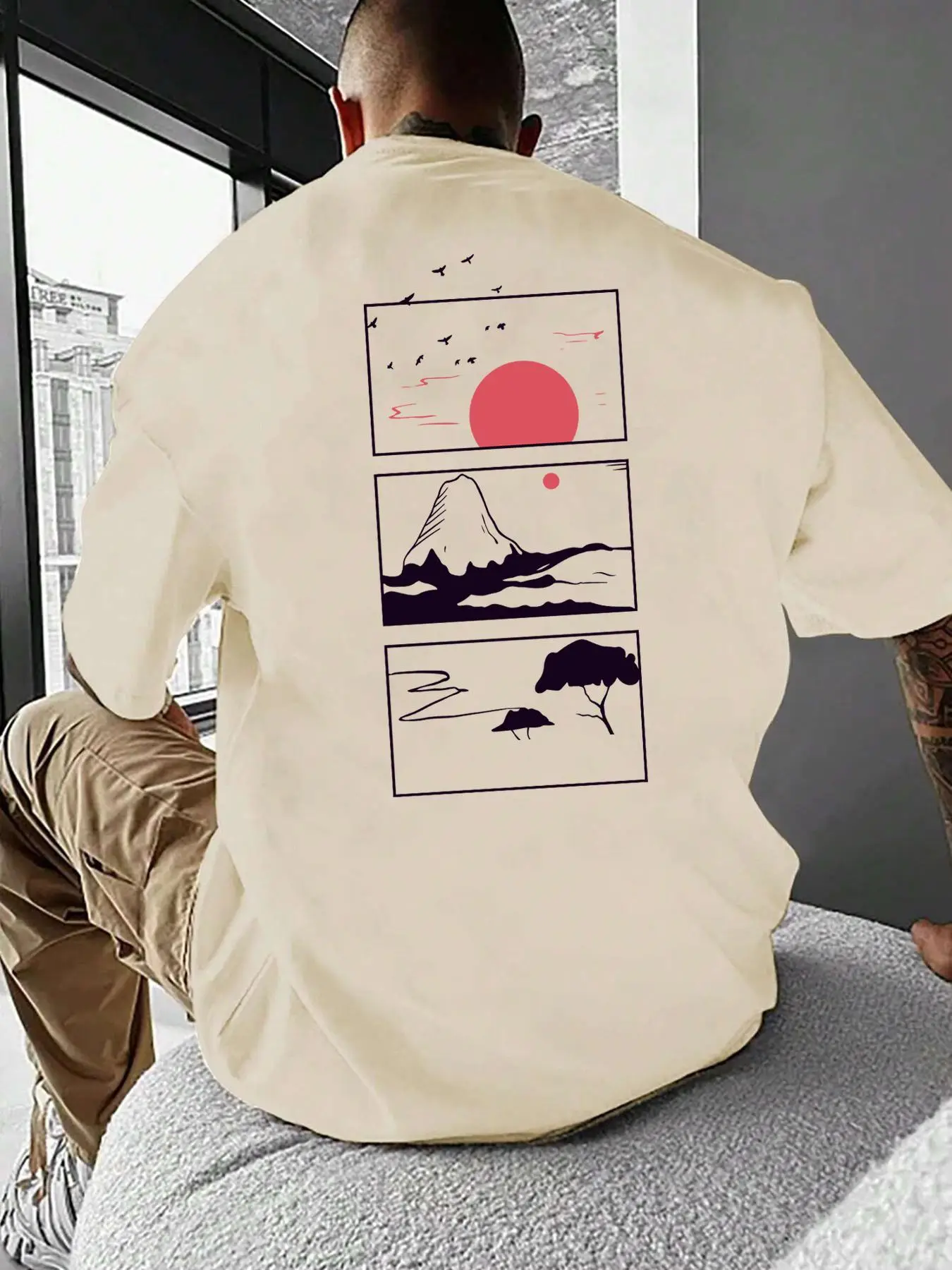 Men's Cartoon Graphic Print Round Neck Tee, Summer Outfits 2024, Summer Clothes Loose Casual Short Sleeve T-shirt for Summer, Men Clothing for Daily W