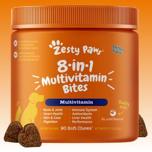 Zesty Paws 8-in-1 Chewable Multivitamin Bite for Dogs, Chicken Soft Chew Immune Support Dog Treats Supplement 8  in dog  supplements