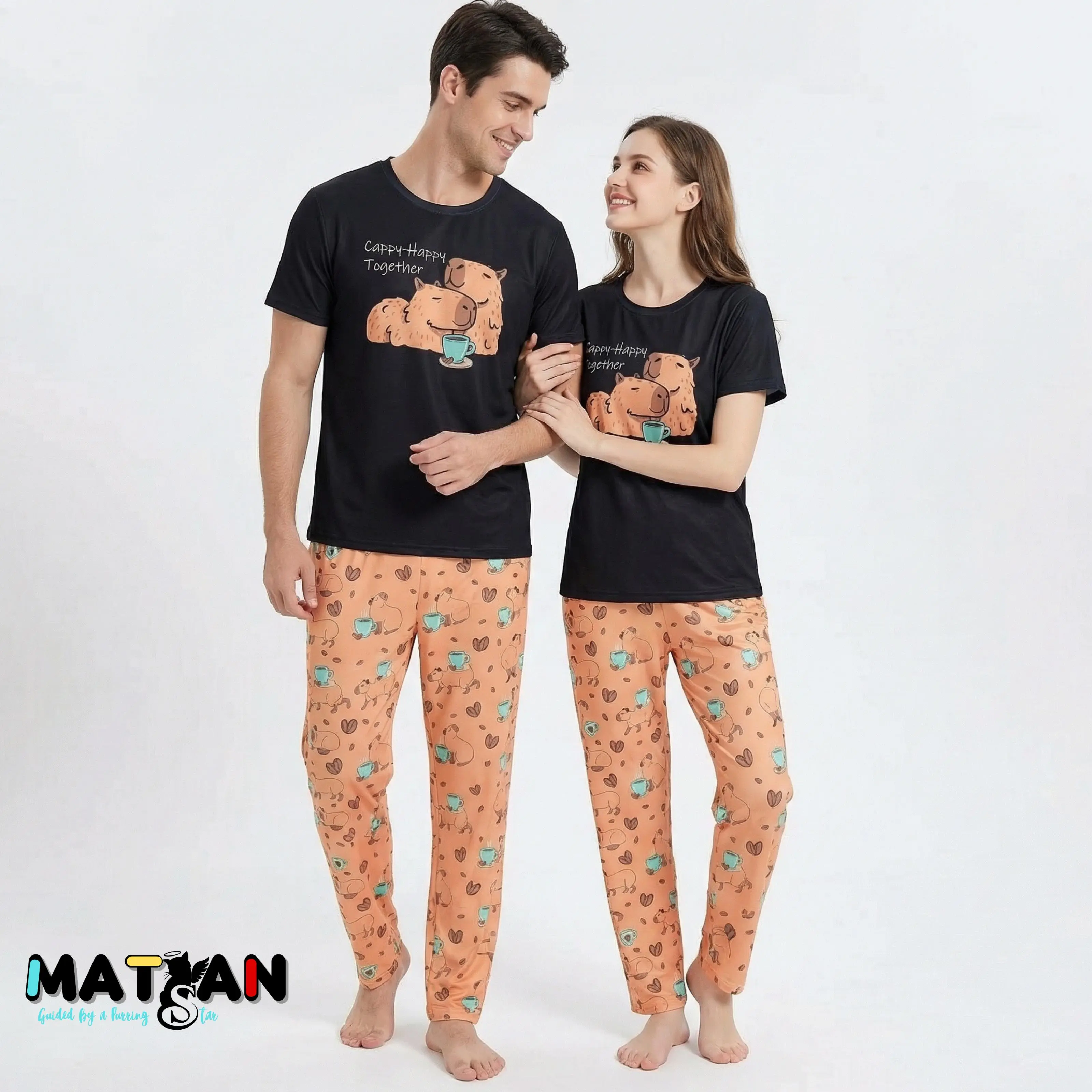 Cappy-Happy Together - Capybara Matching Set – 2-Piece Pajamas for Couples