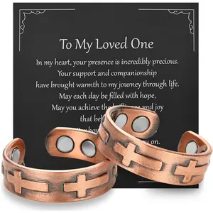 2PCS Copper Rings for Men & Women, 99.9% Pure Copper Magnetic Adjustable Christian Thumb Ring with Strong Magnet, Lymphatic Therapy Jewelry Gift with Present Box