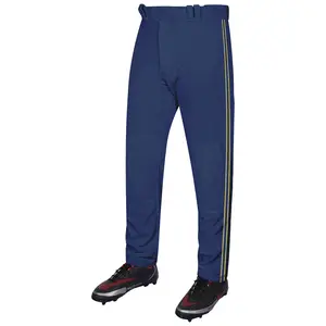 Exxact Sports Proline Full Length Baseball Pants Youth & Adult with Stripes, Relaxed Fit Open Bottom Men/Boys Baseball Pants (Navy/Vegas Gold)