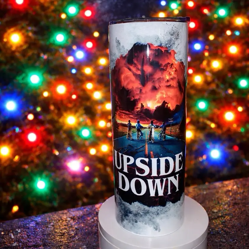 Upside Down Stranger Things Tumbler-Gift Idea-20oz-Stainless Steel Tumbler-Dual Insulated- Drinkware Flasks Mug Bottled Bottles Water Bottles Portable Neon Lids