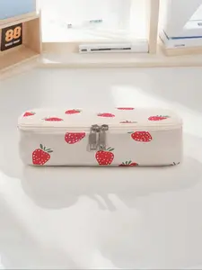 Stylish Strawberry Print Pencil Case, Durable Multi-Functional Storage Bag, Portable Zipper Organizer for School Office Supplies