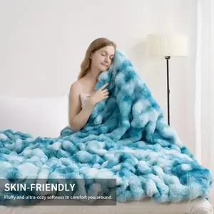 1PC Faux Rabbit Fur Queen Blanket For Bed, Thick & Warm Bed Blankets For Winter, Soft Cozy Fluffy Decorative Blankets For Living Room, Bedroom, Heavy Furry Luxury Blanket Gifts