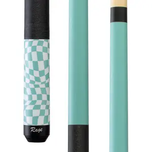 Billiard Cue Stick, Rage Sky Blue Checker-Flag Design, Black Linen Wrap, Maple Wood Construction, Leather Tip, Billiards & Snooker Sports Outdoor Accessories