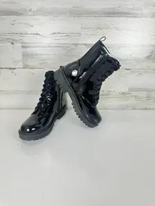 Soda FIRM - Lug Sole Combat Ankle Bootie Lace up w/Side Zipper, Black, Size 8.5