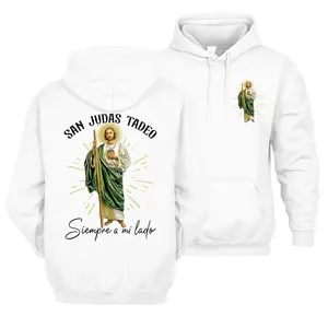 Christian Faith San Judas Tadeo Hoodie – Siempre A Mi Lado Jesus Pullover, Spanish Christian Faith Unisex Pullover Hoodie, Unisex Long Sleeve Pullover Shirt Hoodie
