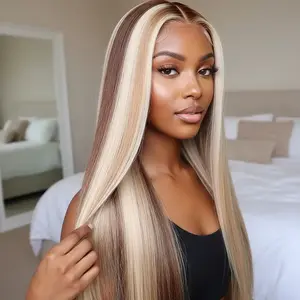 YESWIGS 27/613 Straight HD Lace Front Human Hair Wigs 13x4 Highlight Ombre Wig Honey Blonde Human Hair Lace Frontal Wig Pre Plucked Human Hair Lace Front Wigs For Black Women Colored Human Hair Wigs