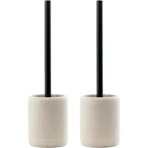 Toilet Brush and Holder Set, 2 count Decorative Toilet Bowl Brush and Holder Set Bathroom Aceessories Toilet  Brush Set with Heavy-Weight  Base with Long Handle (Beige)