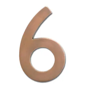 212 MAIN Hand-Installable Solid Cast Brass Floating House Number 6, 4-in Metallic Antique Copper Wall-Mount Decor, Architectural Mailbox Sign