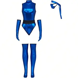 Kitana Female Sexy Blue Jumpsuit Kombat Suit with Mask Ninja Fighter Outfit