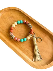 Desert Muse | Silicone Bead Wristlet Keychain with Faux Leather Tassel