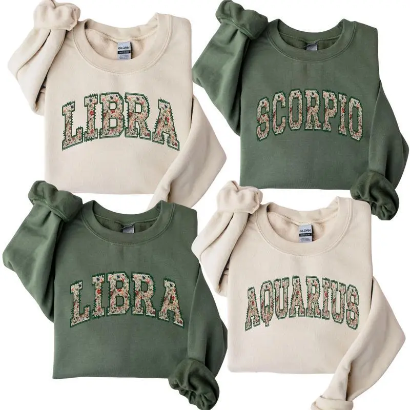 Full 12 Zodiac Graphic Sweatshirt, Minimalist Zodiac, Pullover with Bold Text, Unisex Sweatshirt for Men And Women, Simple Astrology Sweatshirt for Lovers   - AL