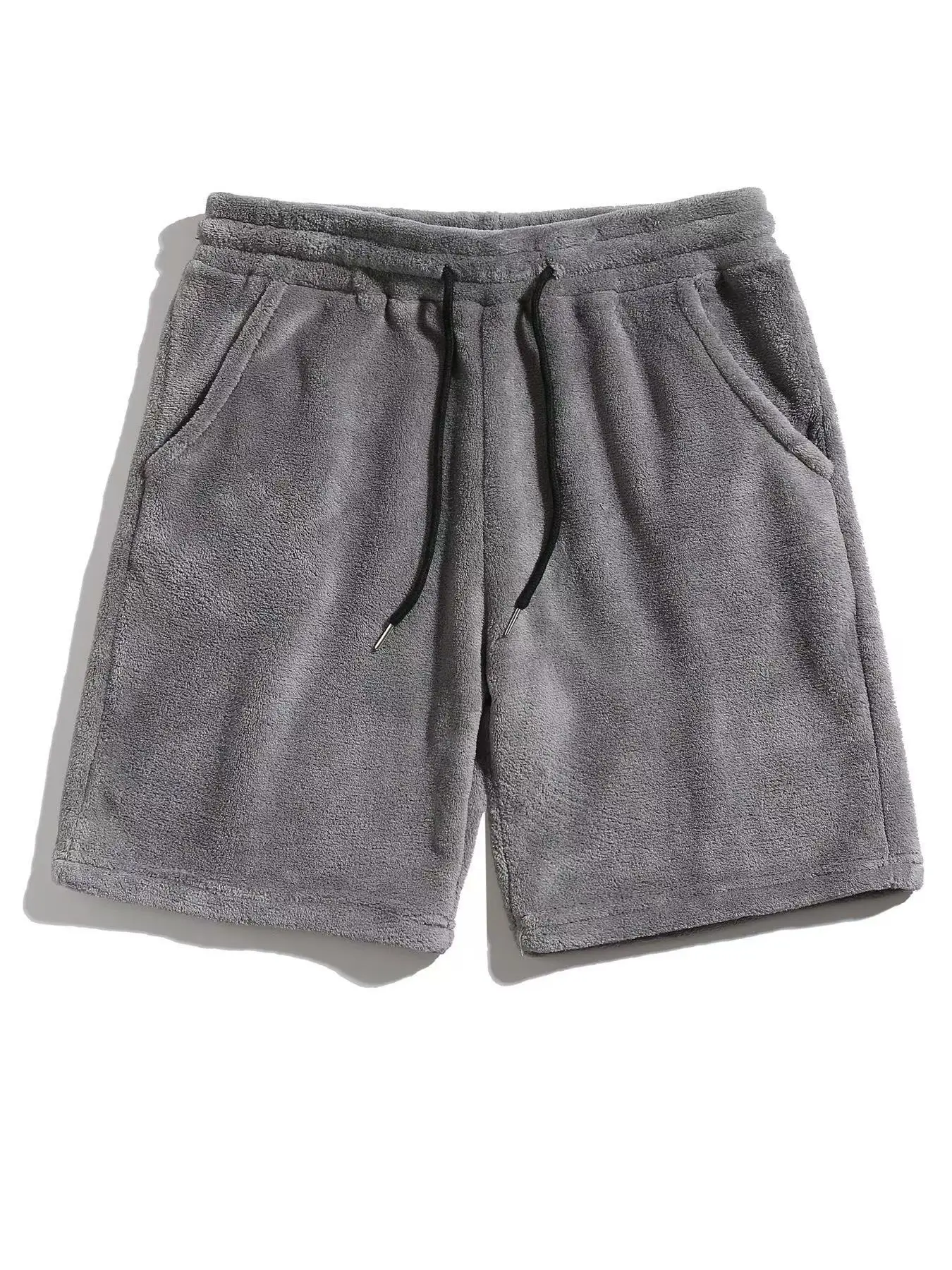 Men's Autumn Winter Fashion Casual Plain Drawstring Thick Fleece Shorts, Soft Skin-Friendly Fabric, Side Pockets, Perfect for Home & Outdoor Activities
