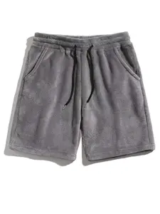 Men's Autumn Winter Fashion Casual Plain Drawstring Thick Fleece Shorts, Soft Skin-Friendly Fabric, Side Pockets, Perfect for Home & Outdoor Activities