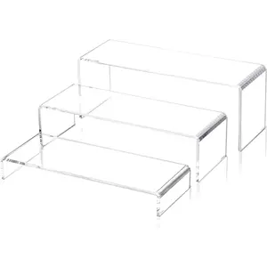 1 Set Large  Clear Display Risers, 3 Sizes 12" Rectangular  Collectibles Display Shelf, 5 mm Thick Desktop Display Stand Holder for Figures, , Perfume, Toys