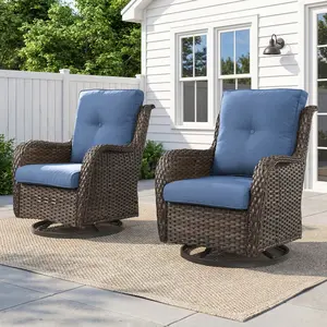 Belord 2-Piece Outdoor Wicker Swivel Glider Chair Set, 360° Swivel Function, 4" Thick Cushions for Outdoor Living Spaces, NTC Series
