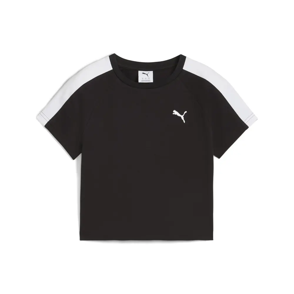 PUMA Womens T7 Baby Crew Neck Short Sleeve Cropped Casual Tops Casual - Black
