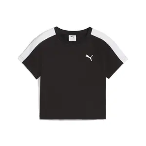 PUMA Womens T7 Baby Crew Neck Short Sleeve Cropped Casual Tops Casual - Black
