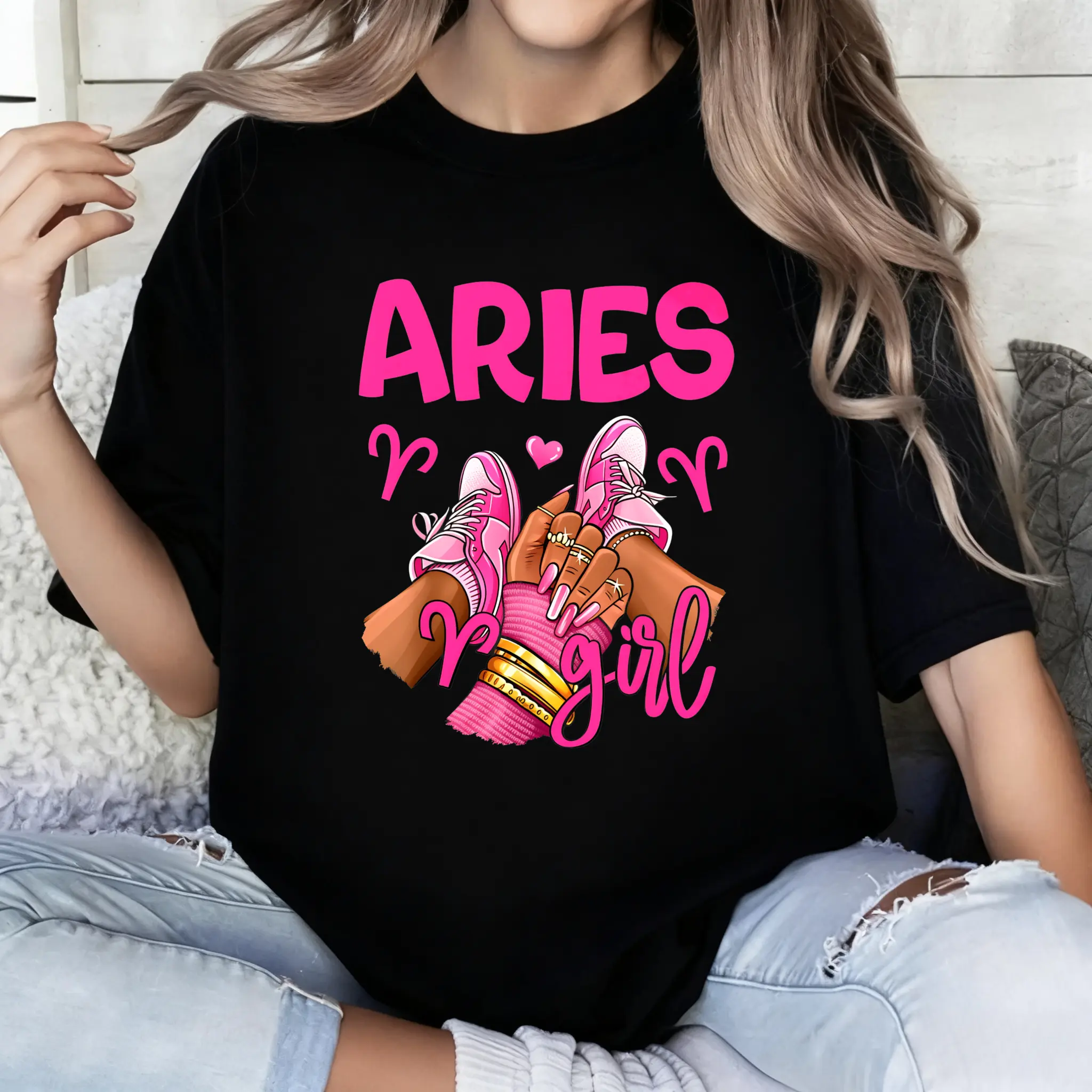 1 Pcs Aries Birthday Queen Wo Sneakers Zodiac Sign Women's Plus Size T-Shirt Oversized Graphic Short Sleeve Tee Novelty Shirt Casual Crew Neck Top