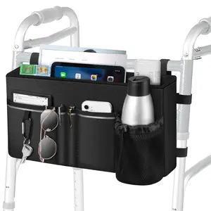 Walker Front-Mounted Storage Bag with Cup Holder, Multi Pockets Folding Walker Basket Tote Bag