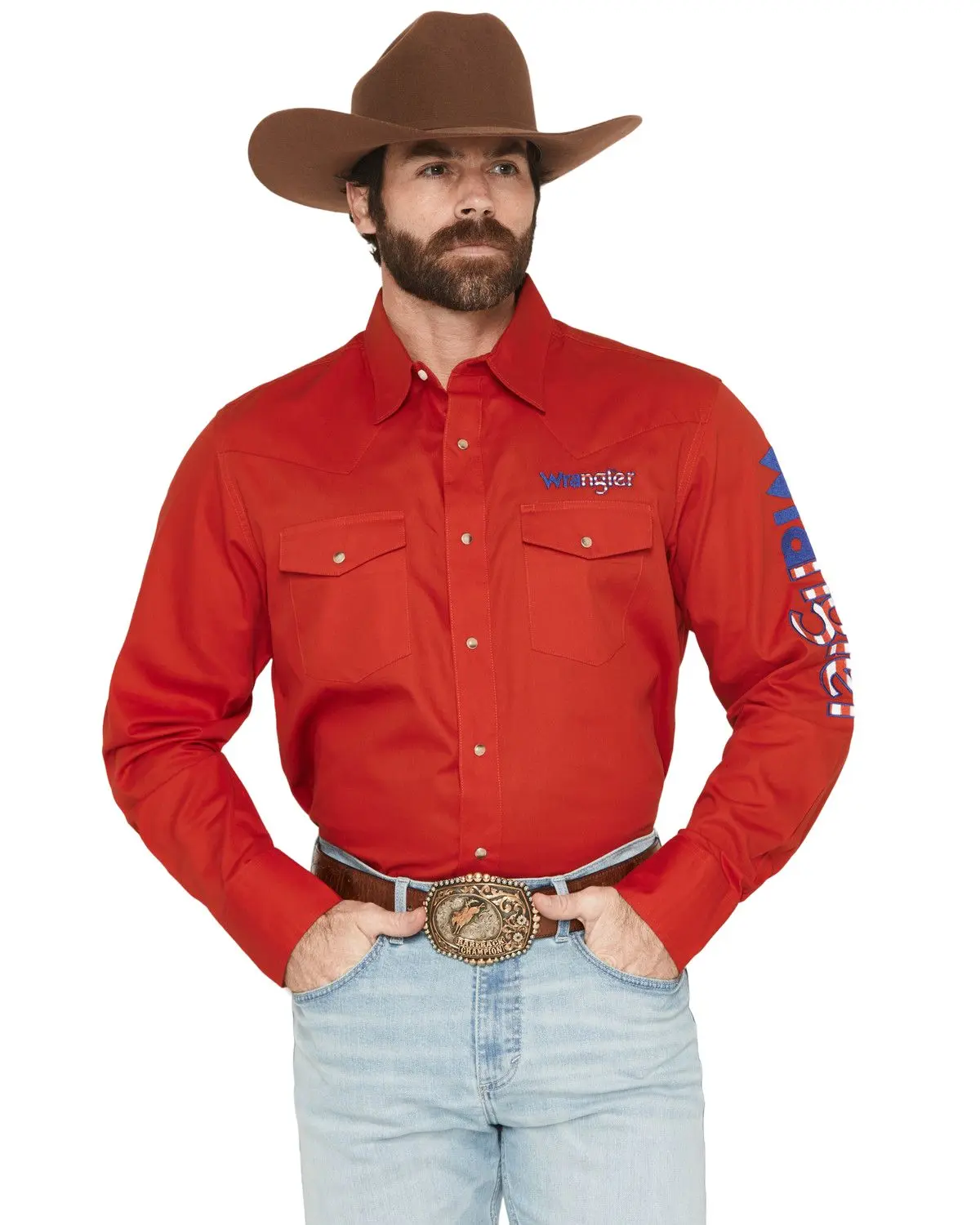 Wrangler Men's Men'S Americana Fill Logo Long Sleeve Snap Western Shirt - 112379238