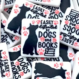 Easily Distracted By Dogs & Books Silicone Focal Beads | Dog & Book Craft DIY Beaded
