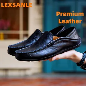 LEXSANLE Men's Comfy Leather Loafers Premium Leather Comfort Casual Classic Loafers Genuine Leather Slip-On Soft Durable Shoes All Seasons Drive Shoes Driving Shoes Loafers Black Patent Loafers Shoes for Men Loafers slip on zapatos