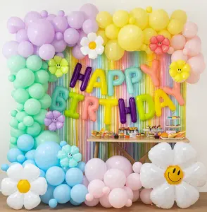 Daisy Birthday Balloons Garland Arch Kit,Macaron Pastel Balloons Garland,White&Macaron Daisy Flower ,For Girls Daisy Birthday Shower Party Decorations,Groovy Boho Party Decoration Set Knot